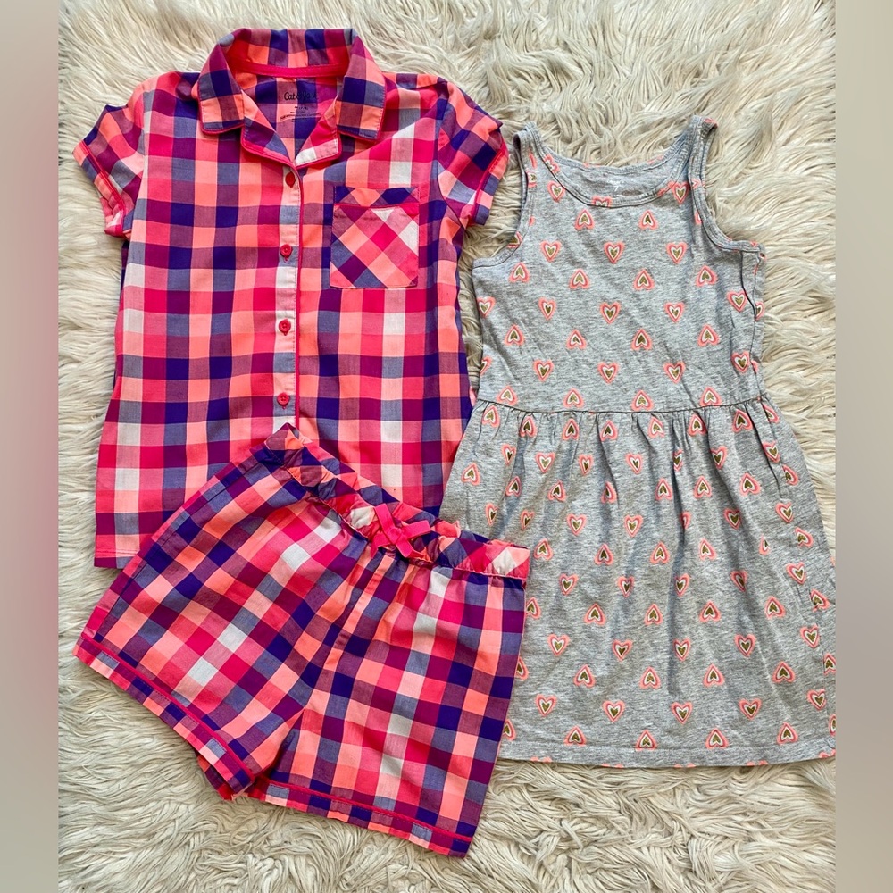 Girls size 7, 7/8 lot.  Cute dress with sparkly details & pajama set.